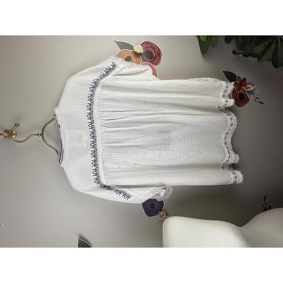 Johnny Was White and Navy Cotton Embroidered Tunic - Size - Small - Picture 5 of 7